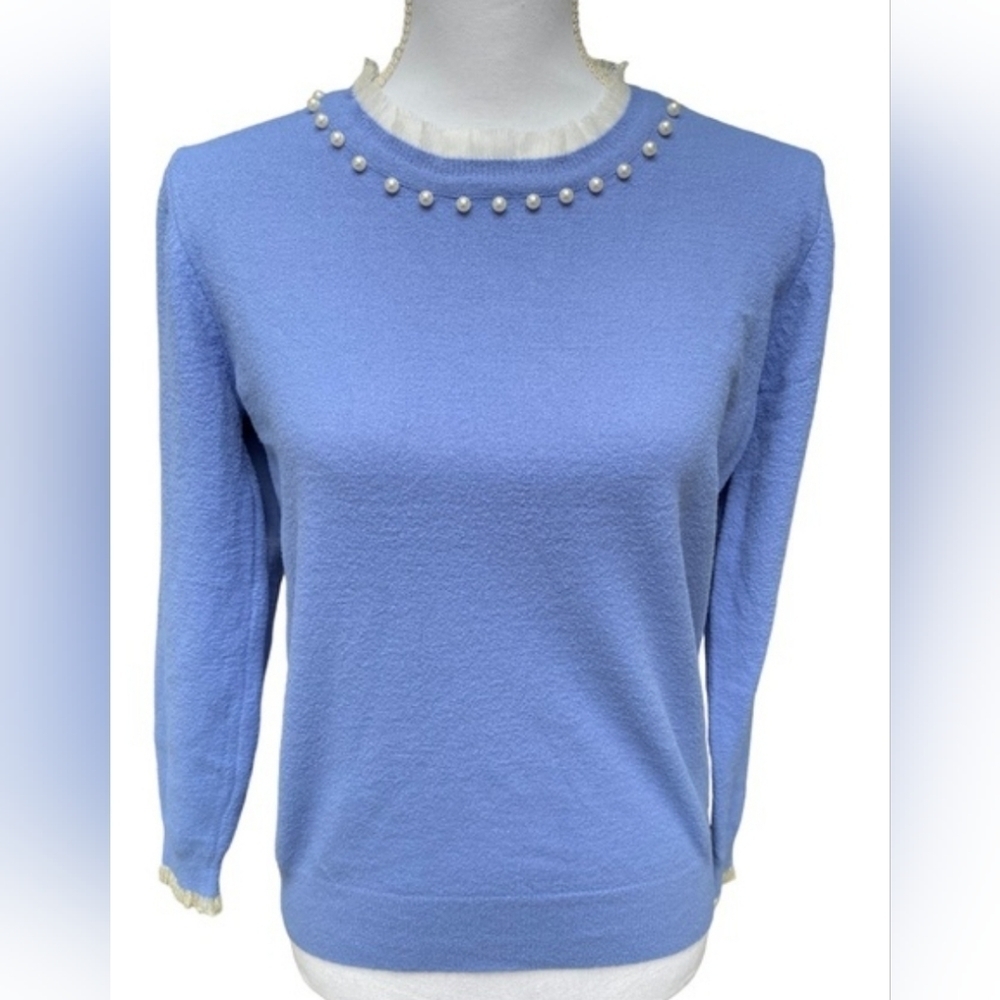 TALBOTS super soft blue pearl neck sweater medium NEW